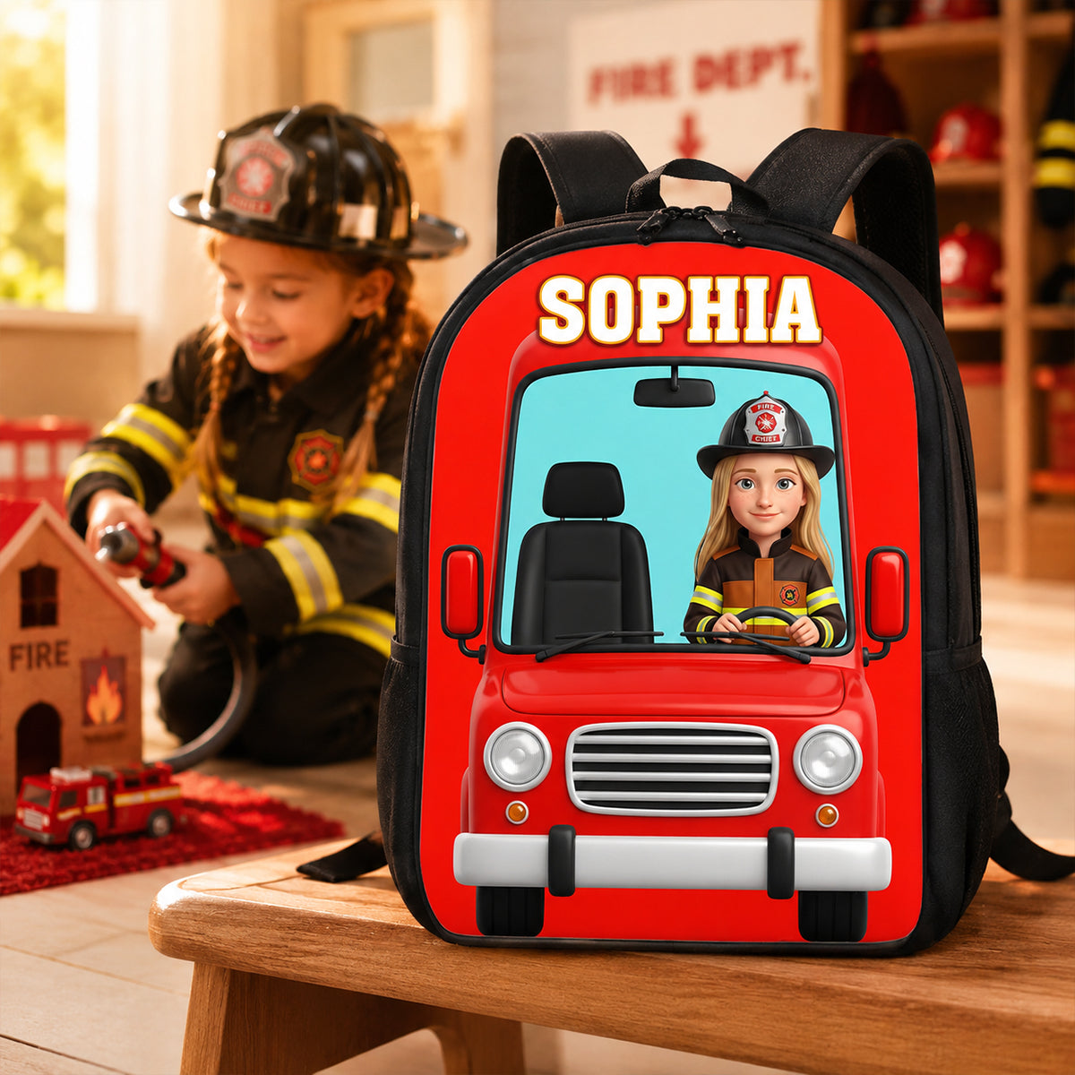 Fire Truck Backpack For Kids Custom Photo - Personalized Backpack - Back To School Gift For Kids