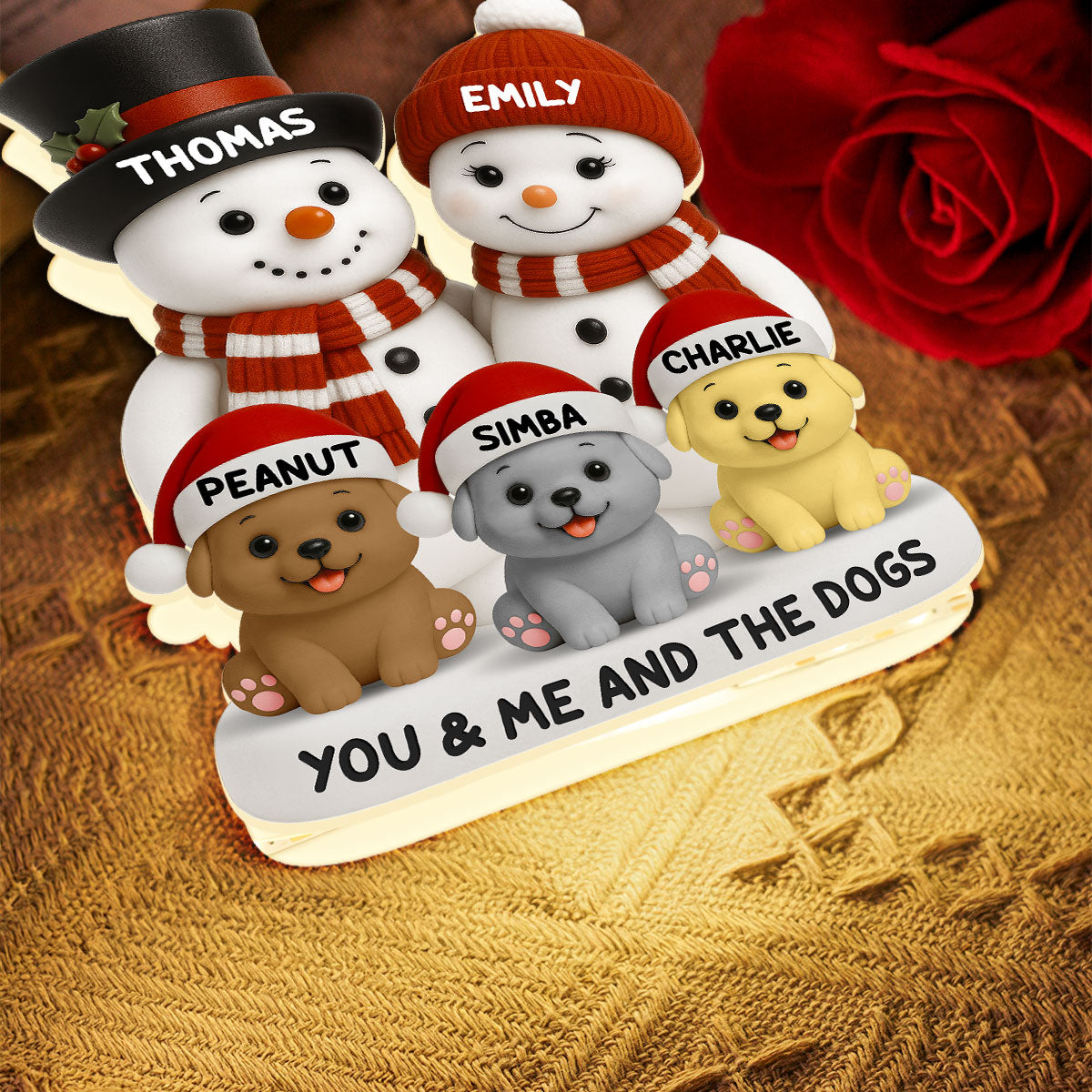 Christmas Snowman Couple You Me And The Dogs Cats- Personalized Light Box - Gift For Dog Cat Lovers