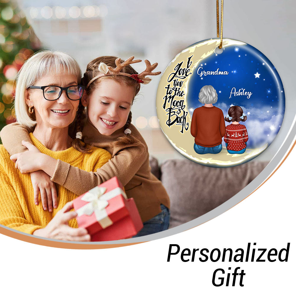 Grandma Grandkids On Moon - Personalized Ornament - Christmas Gift