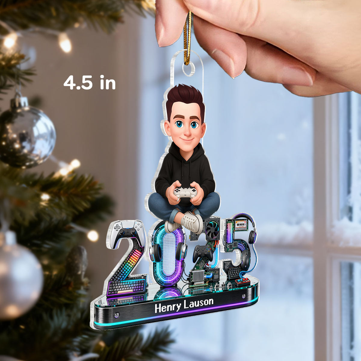 3D Effect Gamer Signature Symbols Christmas - Personalized Acrylic Ornament - Gift For Gamers, Gift For Grandkids, Kids