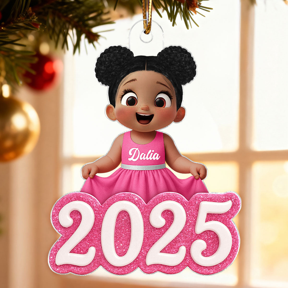 Cute Little Doll Girl 2025 - Personalized Acrylic Ornament - Christmas Gift for Kids, Grandkids