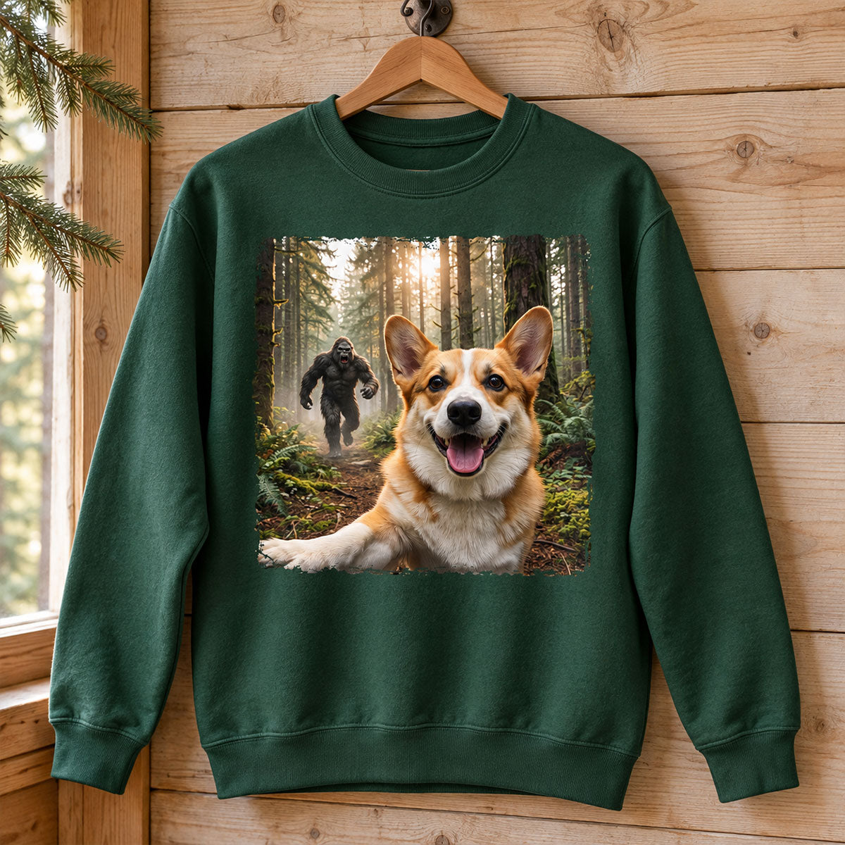 Custom Bigfoot Running After Dog Photo - Personalized Shirt - Christmas Gift for Dog Dads, Dog Moms, Pet Lovers