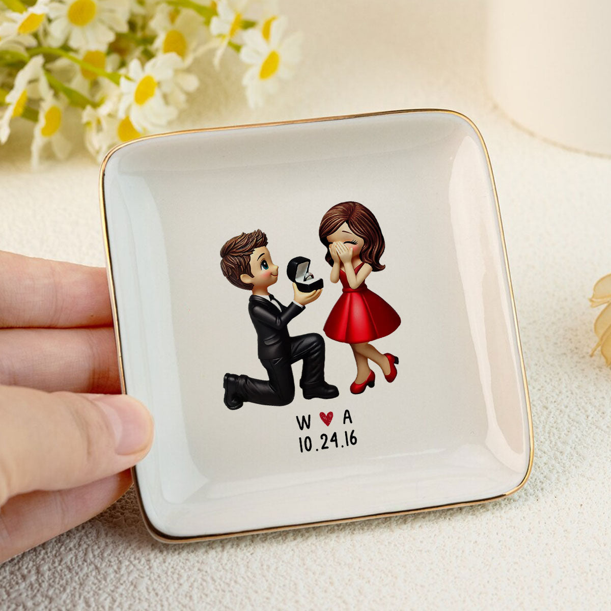 Couple Marriage Proposal Engagement Personalized Jewelry Dish, Just Engaged  Gifts For Her