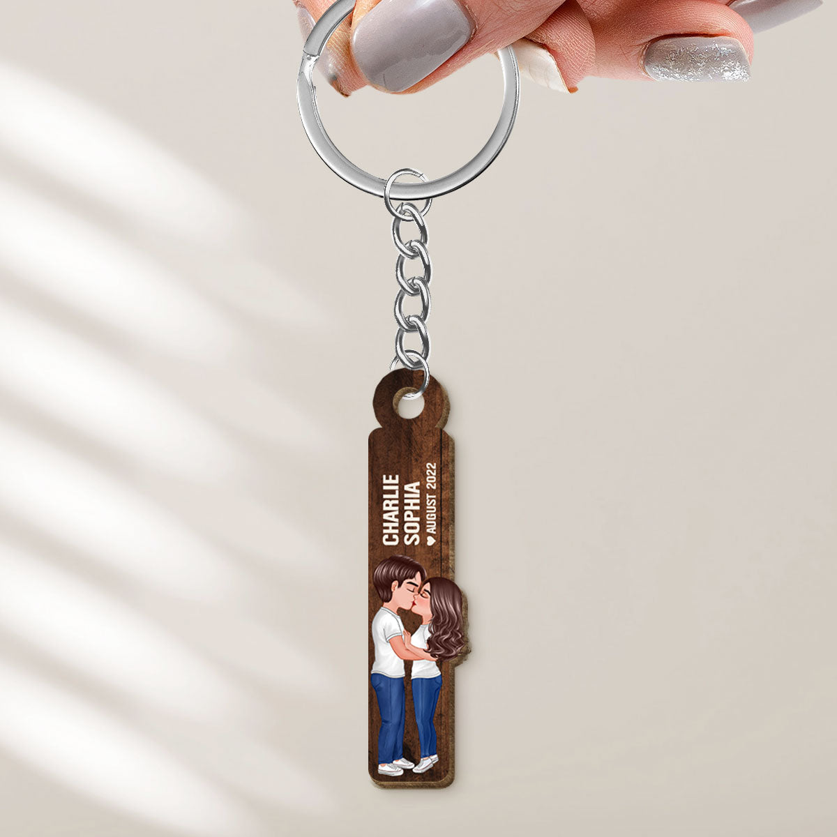 Doll Couple Kissing Stick Personalized Wooden Keychain