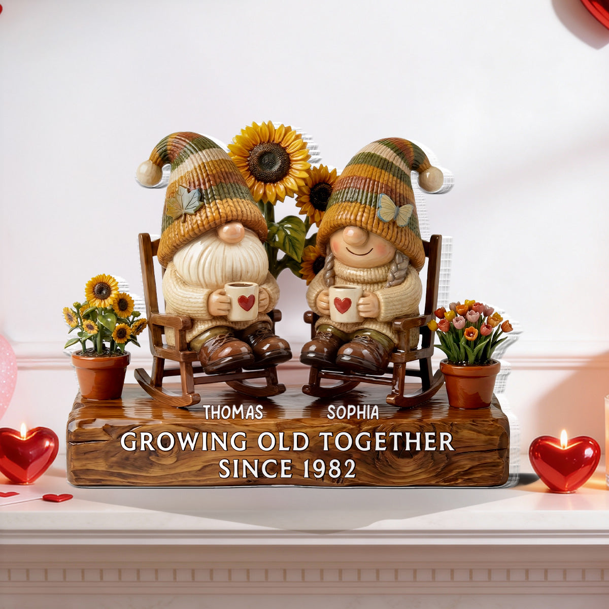 3D Effect Vintage Gnome Couple Grow Old Together - Personalized Acrylic Block Plaque - Gift For Him, Gift For Her