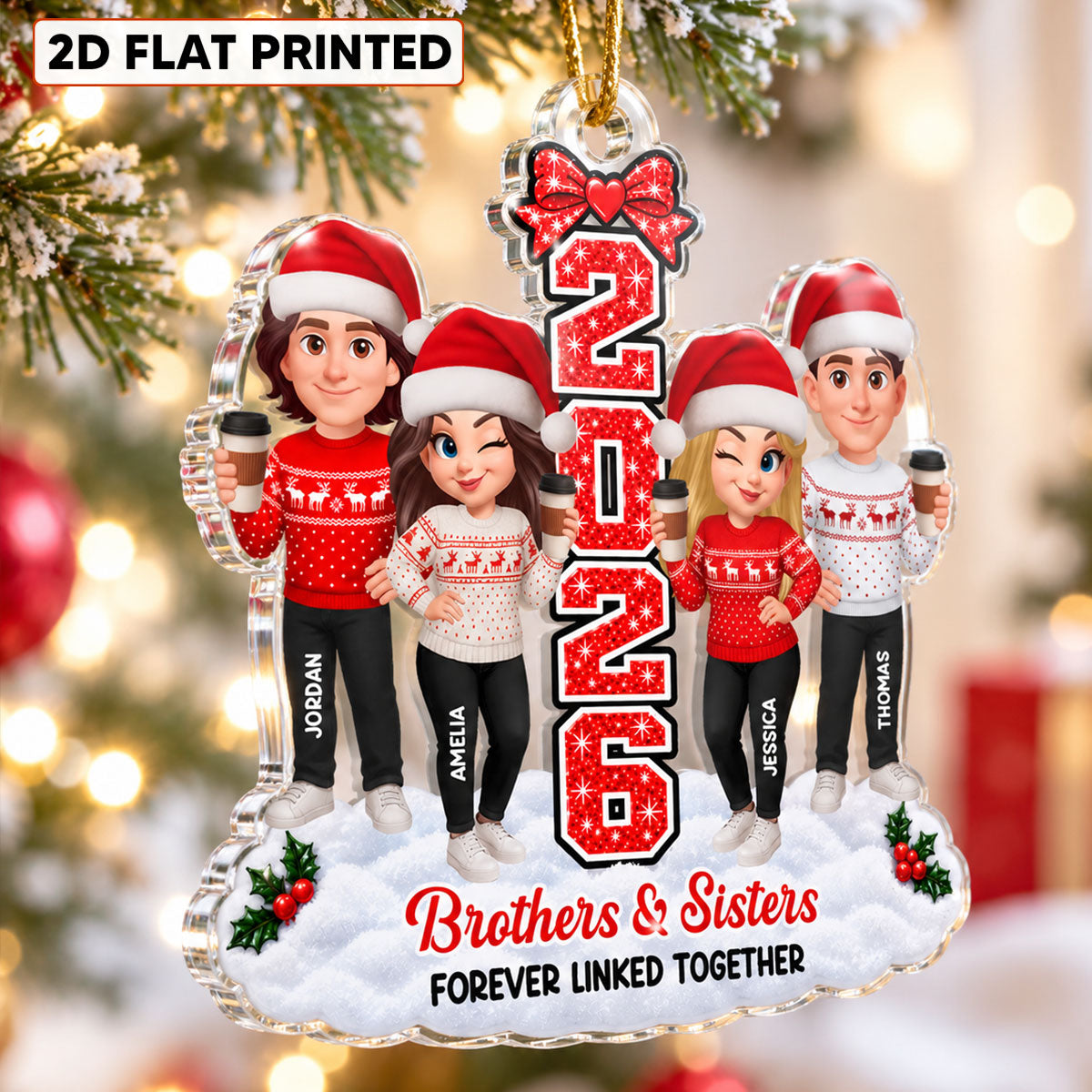 Brothers & Sisters Forever Linked Together - Personalized Acrylic Ornament - Christmas Gift For Family, Siblings