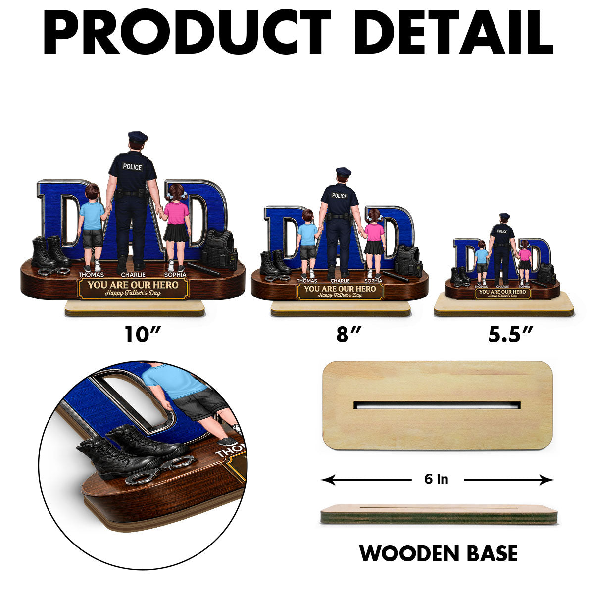 Proud American Police Dad You Are Our Hero - Personalized 2-Layered Wooden Plaque - Unique Trending Father's Day Gift For Dad, Husband