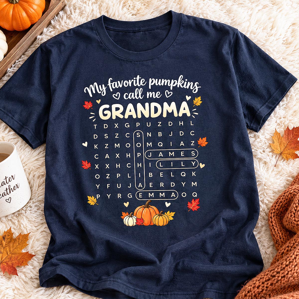 Favorite Pumpkins Call Me Grandma Word Search Puzzle - Personalized Shirt - Fall Season Gift For Grandma