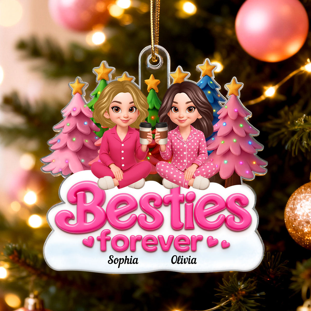 Pink Besties Forever Christmas - Personalized Acrylic Ornament