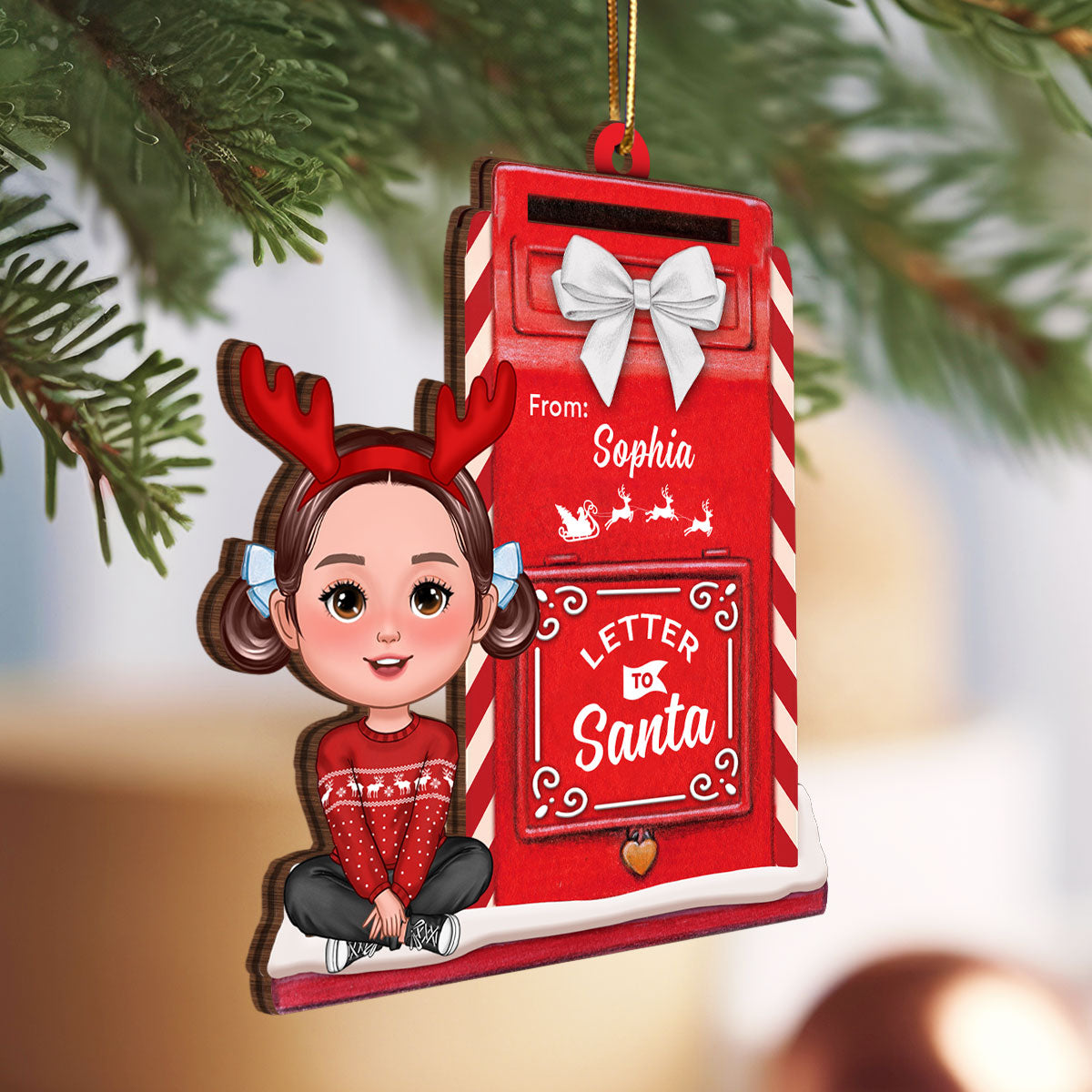 Letter To Santa Mailbox Christmas Cute Doll Kid Personalized 3-Layer Wooden Ornament, Unique Christmas Gift For Son, Daughter, Grandson, Granddaughter