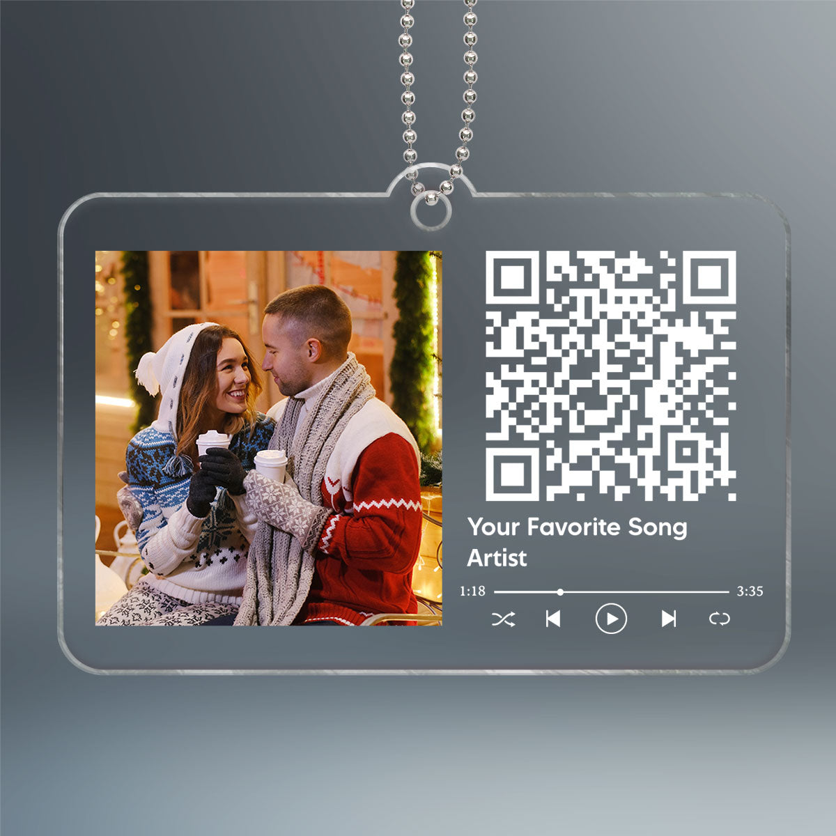 Custom Couple Photo Favorite Song Scannable QR Code Christmas Personalized Acrylic Ornament
