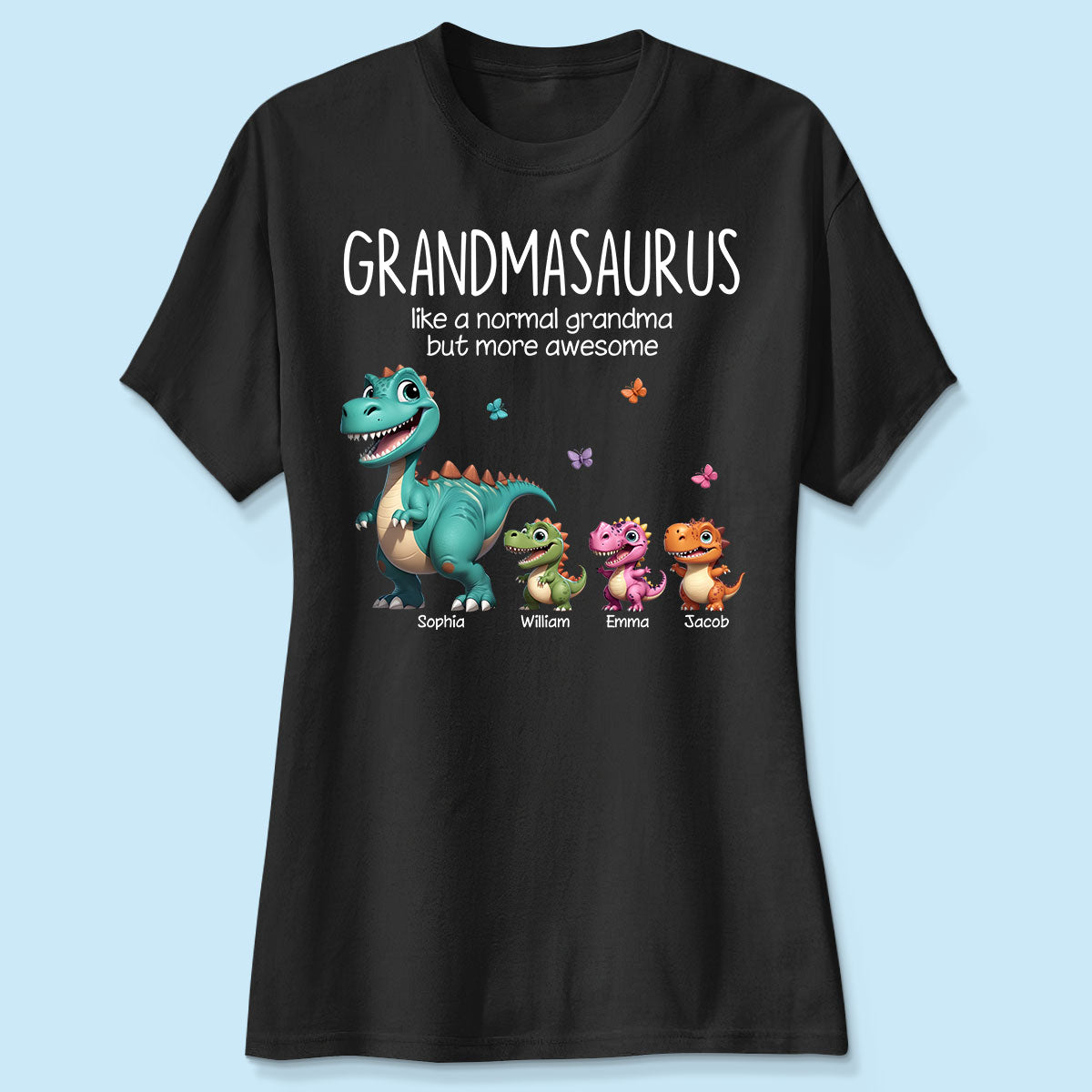 Grandmasaurus And Kids 3D Effect Dinosaurs Personalized Dark Color Shirt, Gift For Grandma