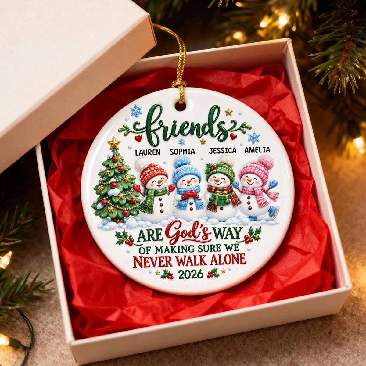 Friends Are God's Way of Making Sure We Never Walk Alone - Personalized Ceramic Ornament - Christmas Gift for Best Friends