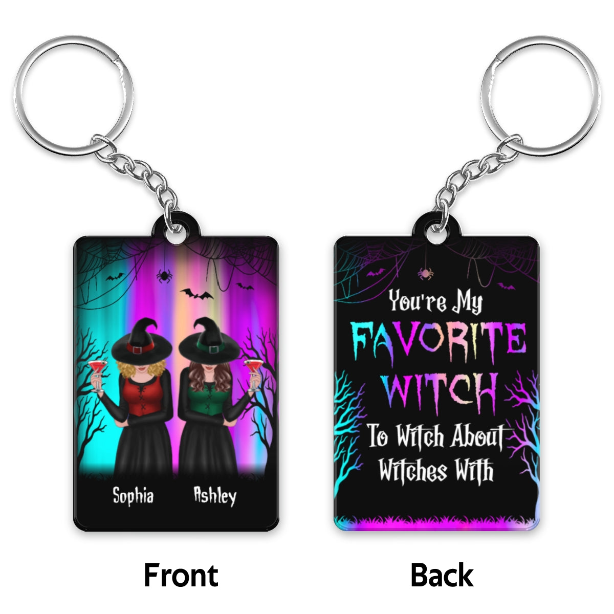 Aurora Halloween Front View Besties Witches Gift For Best Friends Personalized Acrylic Keychain