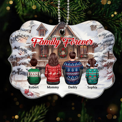 Snow House Back View Family Sitting Personalized Acrylic Ornament