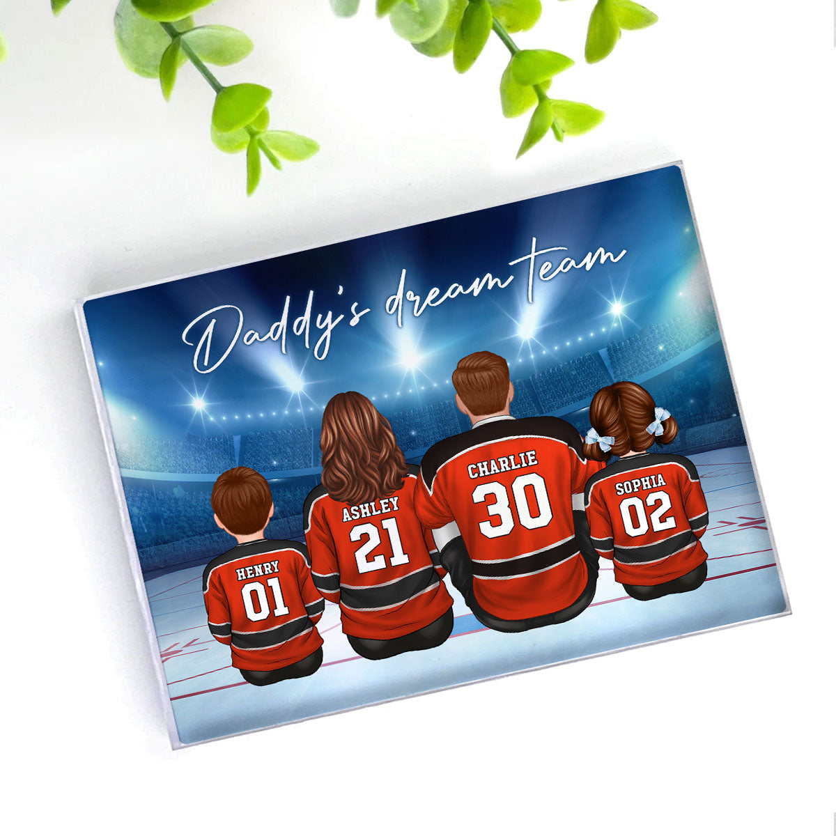 Daddy's Team Hockey Family Sitting Personalized Acrylic Block, Unique Father's Day Gift for Dad, Gift for Husband