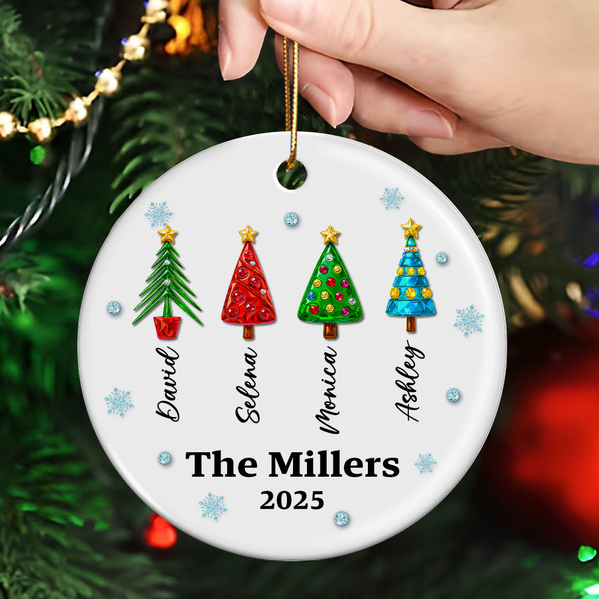 Family Name 3D Crystal Effect Christmas Tree - Personalized Ceramic Ornament - Christmas Gift for Family
