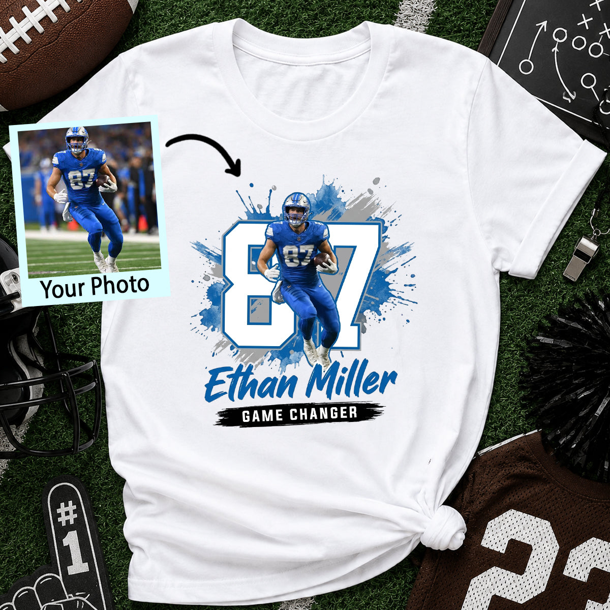 Football Player Splash Watercolor Custom Portrait From Your Photo - Personalized Shirt - Football Mom & Team Gift