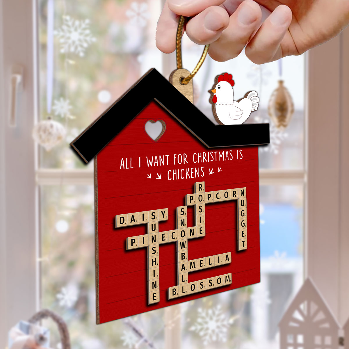 Chicken Coop Crossword Puzzle Art Personalized 2-Layer Wooden Ornament