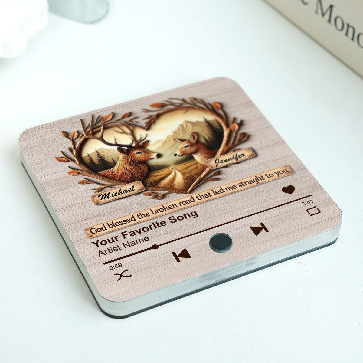 God Blessed The Broken Road Deer Couple Favorite Song Personalized Music Fridge Magnet, Valentine's Gift For Her, Gift For Him