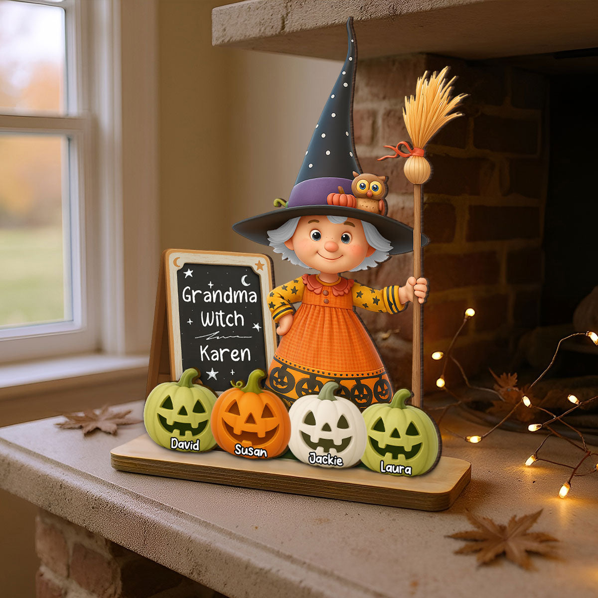 Grandma Witch Personalized Standing Wooden Plaque, Halloween Jack-o'-lantern Decor for Grandma