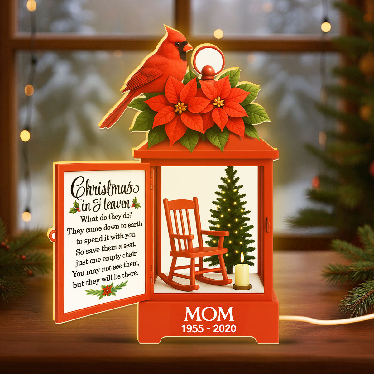 Christmas In Heaven Cardinal - Personalized Light Box - Meaningful Sympathy Memorial Keepsake