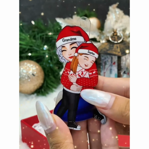 Cute Grandma Hugging GrandKid - Personalized Acrylic Ornament - Gift For Granddaughter, Grandson