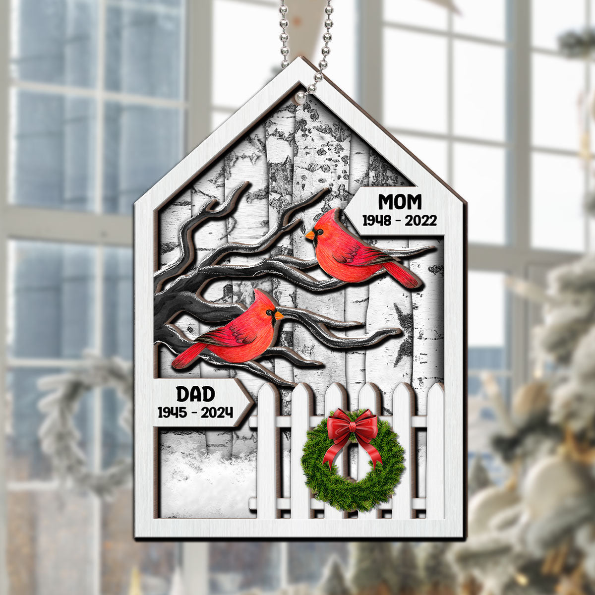 Birch Tree Memorial Christmas Personalized 2-Layer Wooden Ornament, Christmas Decoration