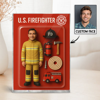 3D Effect Firefighter Custom Figure Personalized Flat Rectangle Acrylic Block| Unique Father's Day Gift For Firefighters, Dad, Husband