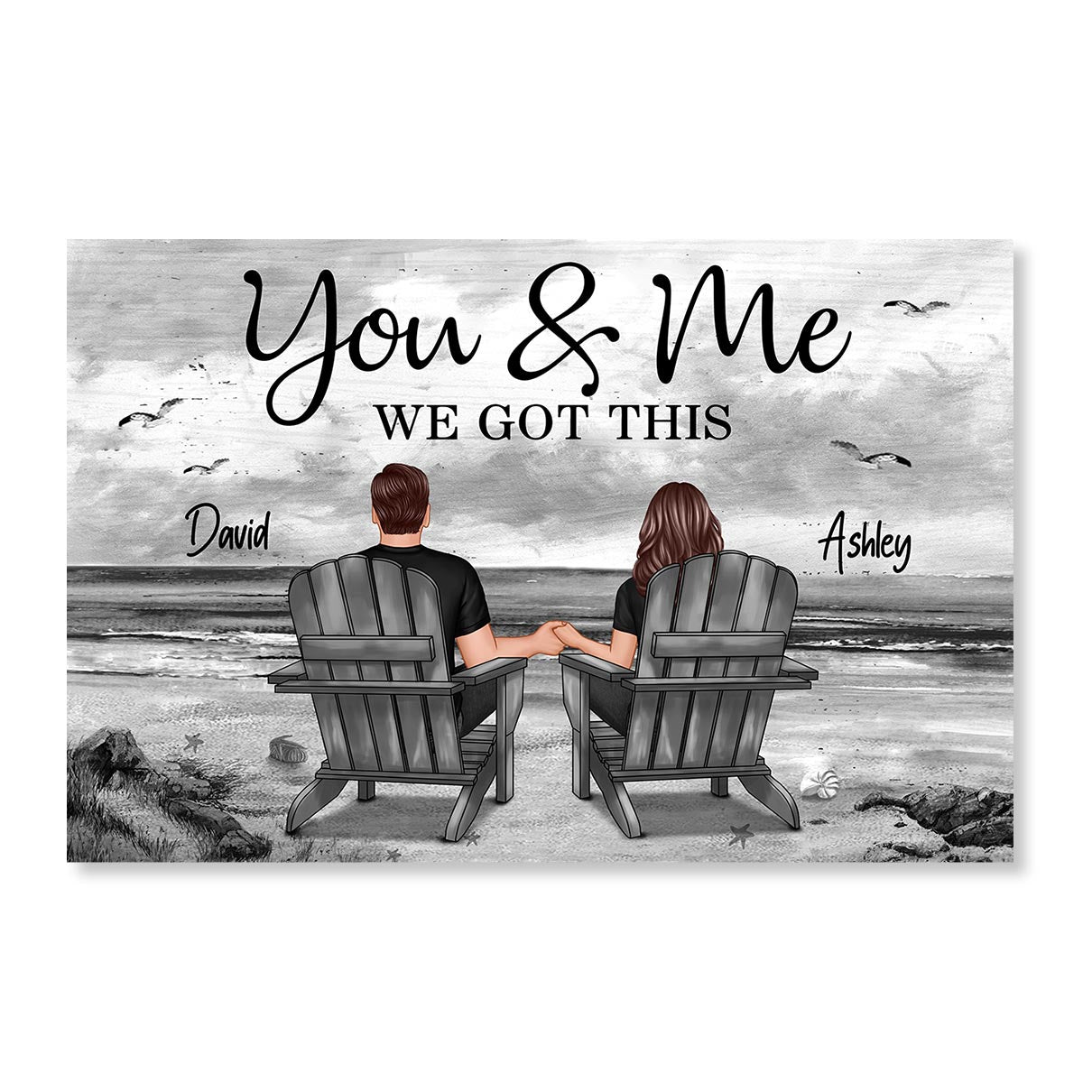 You And Me Eternal Love Beach Landscape Monochrome Personalized Poster, Heartfelt Gift For Him, For Her, Husband, Wife