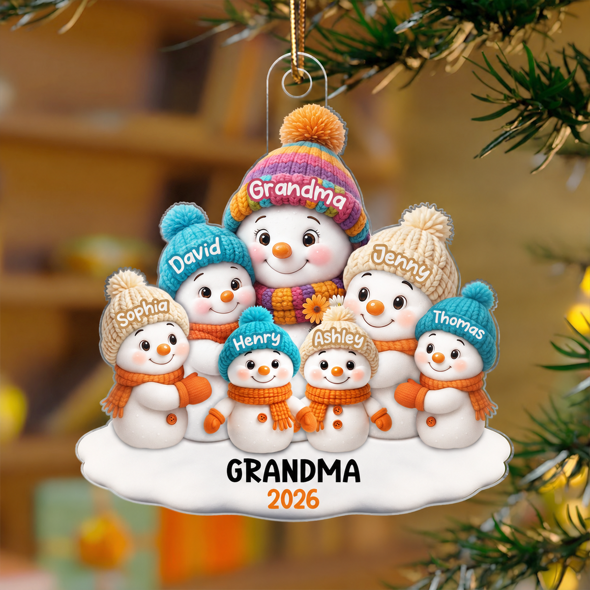 Snowman Grandma and Grandkids Personalized Acrylic Ornament, Christmas Gift for Grandma, Grandkids