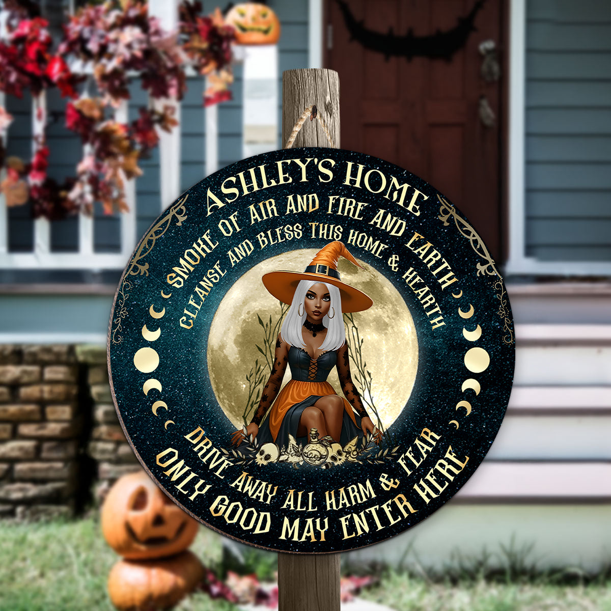Home of Witch, Smoke of Air and Fire and Earth Personalized Wooden Door Sign, Halloween Decor