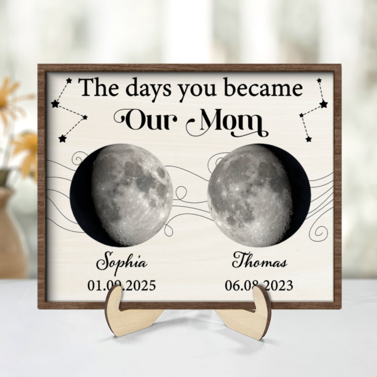 The Day You Became Mom Grandma Custom Birth Moon Phase Personalized 2-Layered Wooden Plaque, Gift