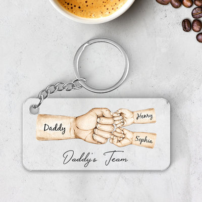 Daddy's Team Fist Bump - Personalized Acrylic Keychain - Gift For Dad, Gift For Husband, Gift For Grandpa