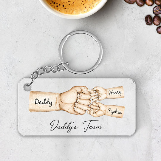 Daddy's Team Fist Bump - Personalized Acrylic Keychain - Gift For Dad, Gift For Husband, Gift For Grandpa