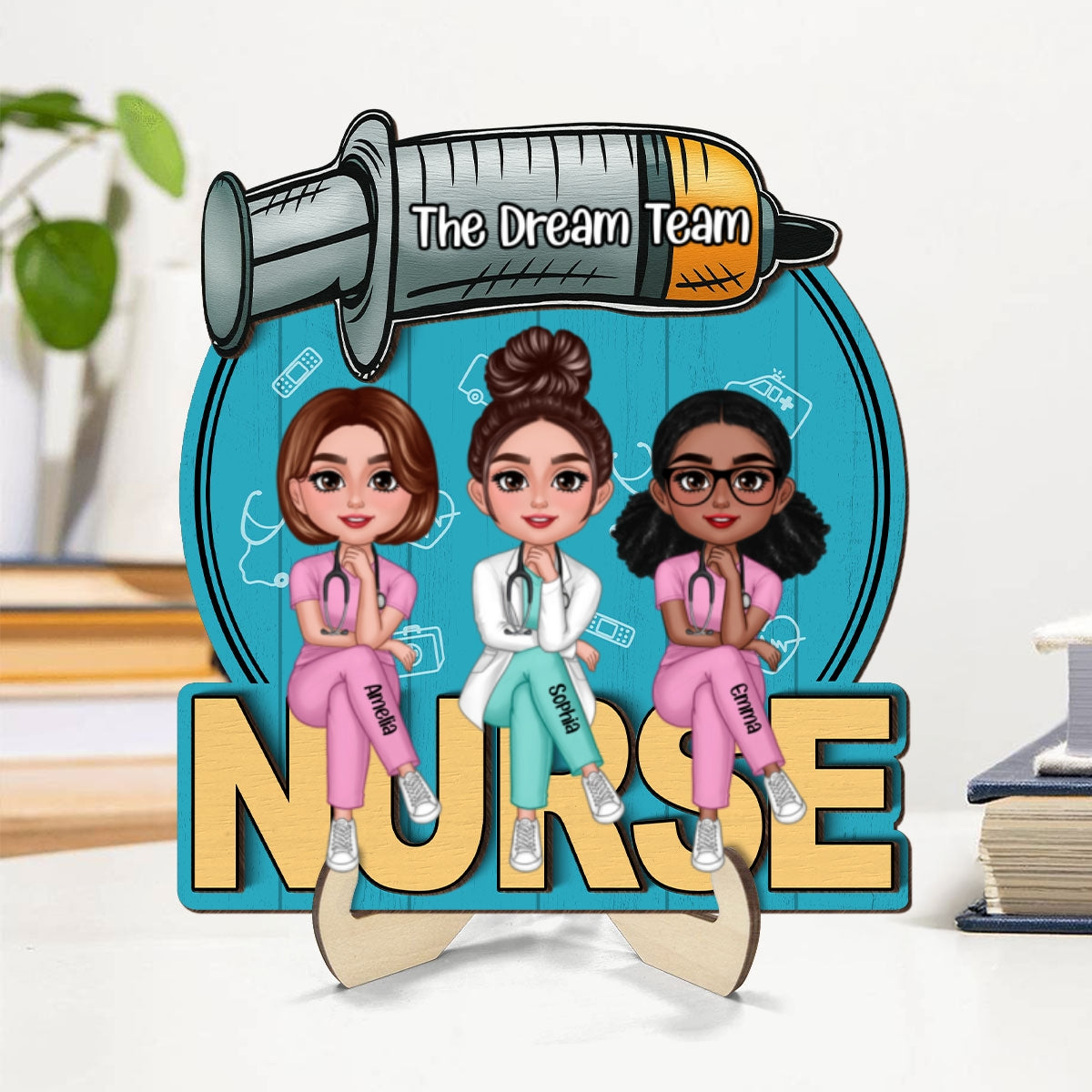 Doll Nurse Best Friends Colleagues Personalized 2-Layer Wooden Plaque, Gift for Coworker