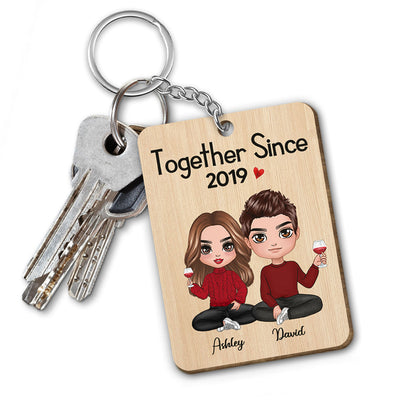 Doll Couple Sitting Gift For Him For Her Personalized Wooden Keychain