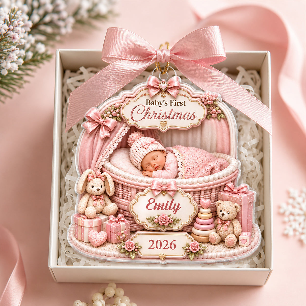 Baby's First Christmas Custom Baby Name - Personalized Acrylic Ornament - Newborn Girl Boy Gift, Heartfelt Keepsake