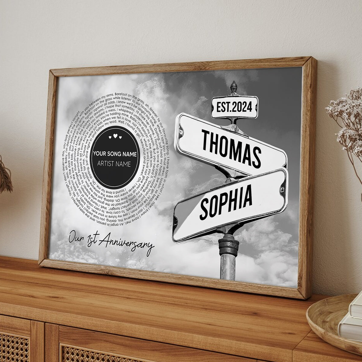 Vintage Crossroads Street Sign Song Lyrics Art Personalized Poster, Anniversary  Gift For Girlfriend Boyfriend Wife Husband
