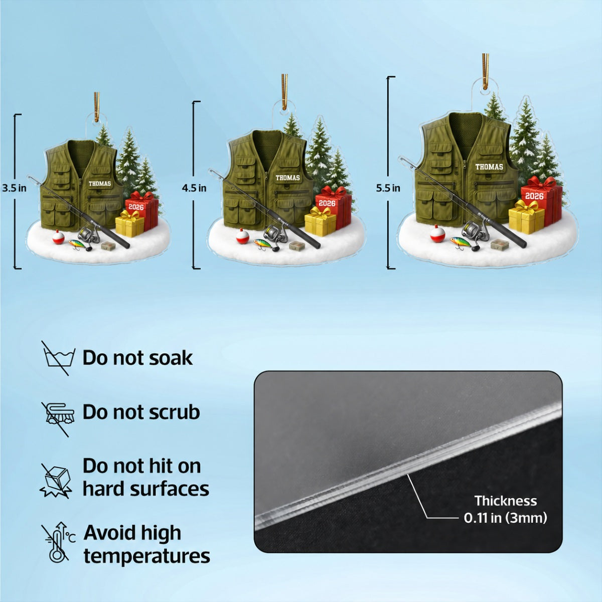 3D Effect Fisherman Things - Personalized Acrylic Ornament - Christmas Gift For Fishing Lovers