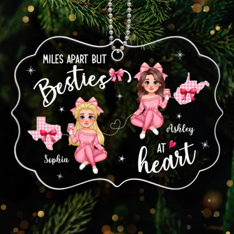 Long Distance Besties Coquette Christmas Personalized Acrylic Ornament