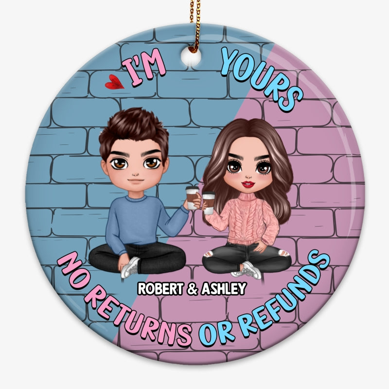Doll Couple Blue And Pink Brick Backgroundn Personalized Circle Ornament