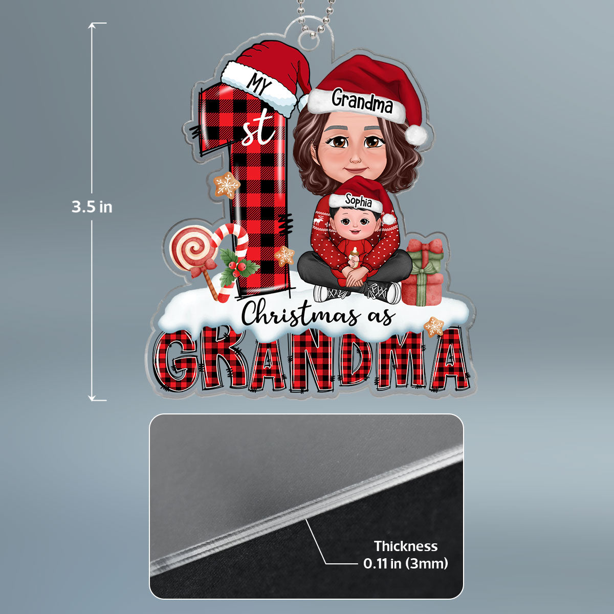 My First Christmas As Grandma Woman Kid Crossed Legs Personalized Acrylic Ornament