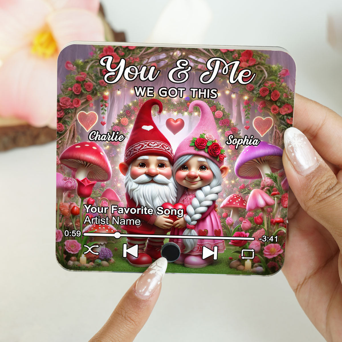 Gnome Couple Personalized Music Fridge Magnet, Heartfelt  Gift For Couple, For Him, For Her, Boyfriend, Girlfriend, Husband, Wife