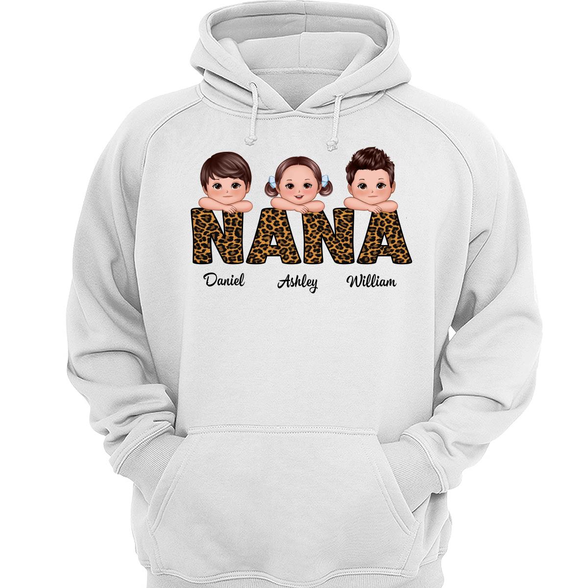 Leopard Pattern Grandma Mom Auntie Doll Kids On Hand Personalized Shirt