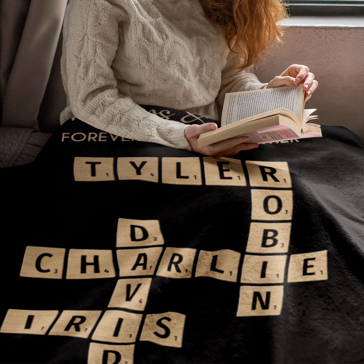 Brothers & Sisters Forever Linked Together Crossword Puzzle Art Personalized Blanket, Gift For Brothers, Sisters, Siblings, Family
