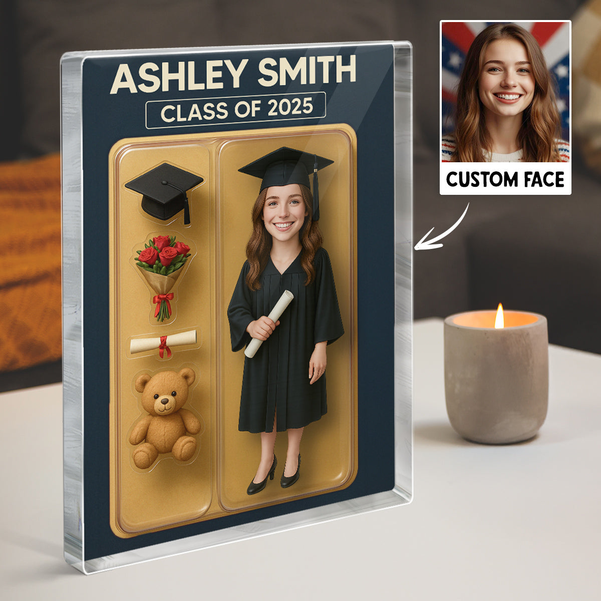 [FEMALE version ONLY] - 3D Effect Graduation Custom Figure - Personalized Acrylic Block Plaque