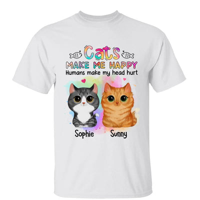 Watercolor Cute Cats Make Me Happy Humans Make My Head Hurt Personalized Shirt