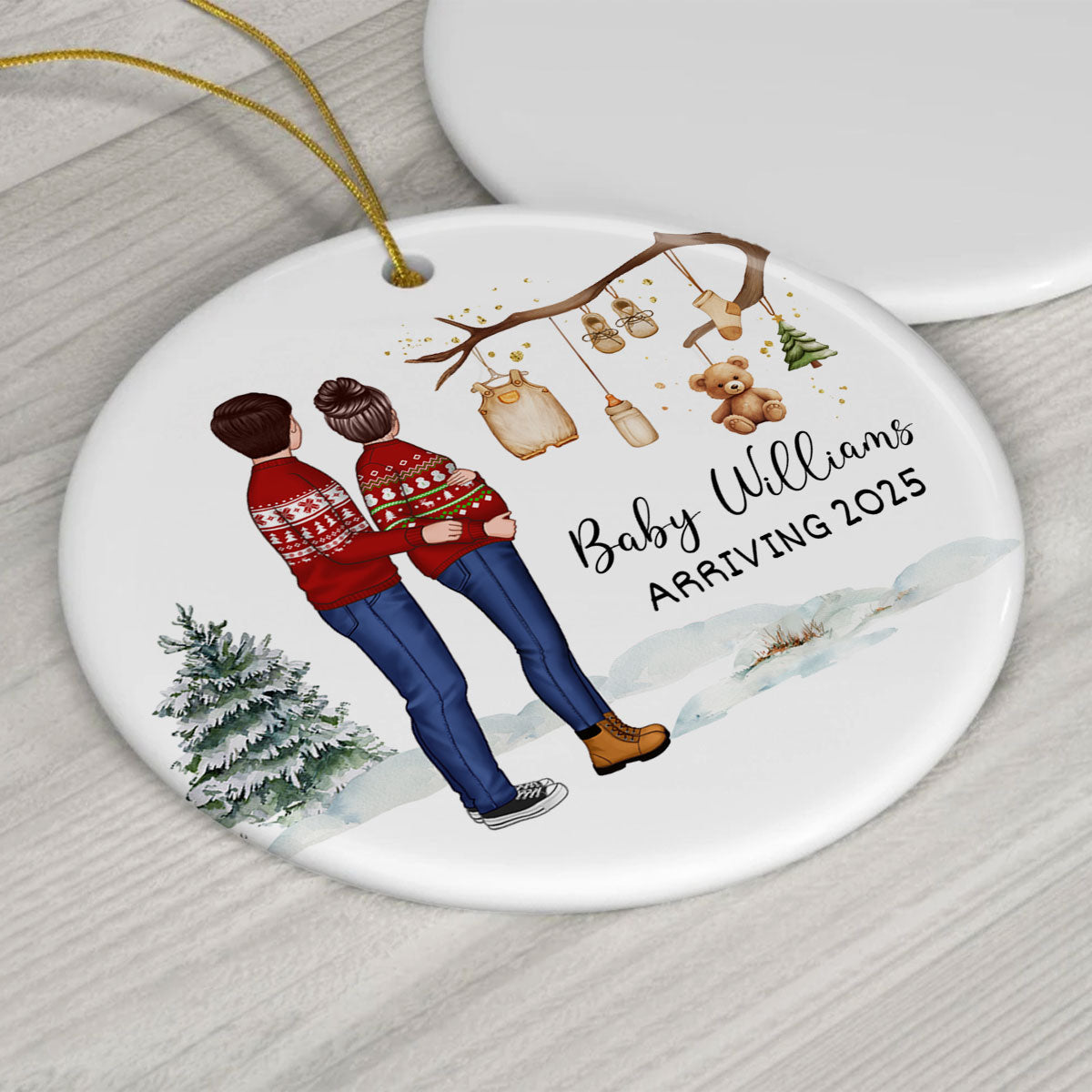 Birth Announcement Ornament, Personalized Baby Arriving Ornament, Expecting Parents Ornament