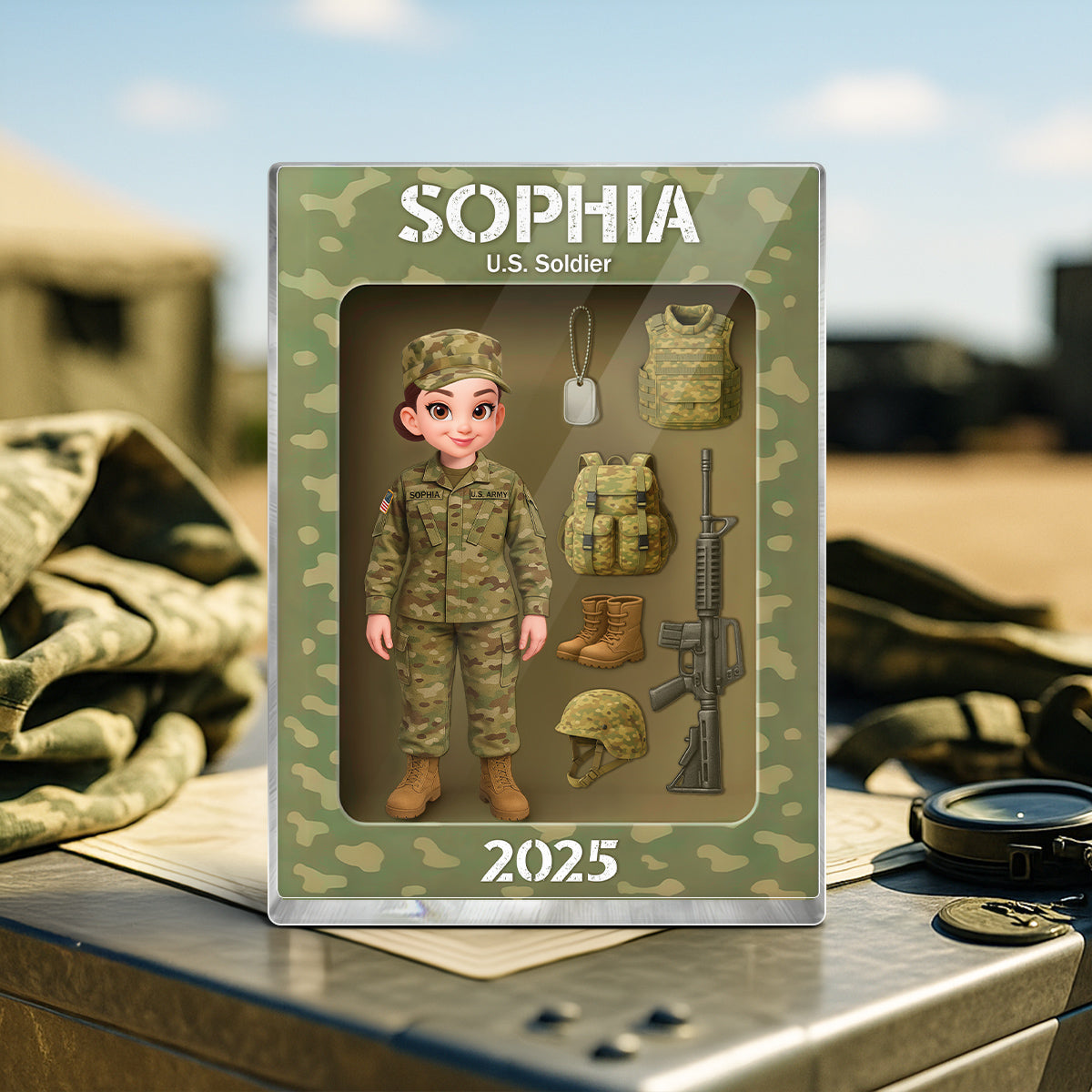 Army Action Figure 3D Effect - Personalized Acrylic Block - Special Christmas Gift For The Brave Soldier